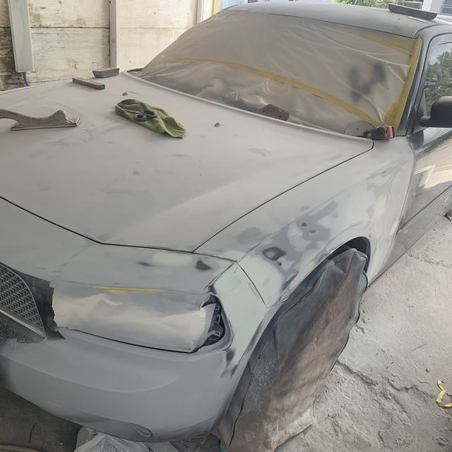 Car front sanded and primed